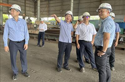 Tổng giám đốc EVNNPT Phạm Lê Phú kiểm tra tiến độ cung cấp cột thép cho Dự án đường dây 500kV mạch 3 tại Đà Nẵng